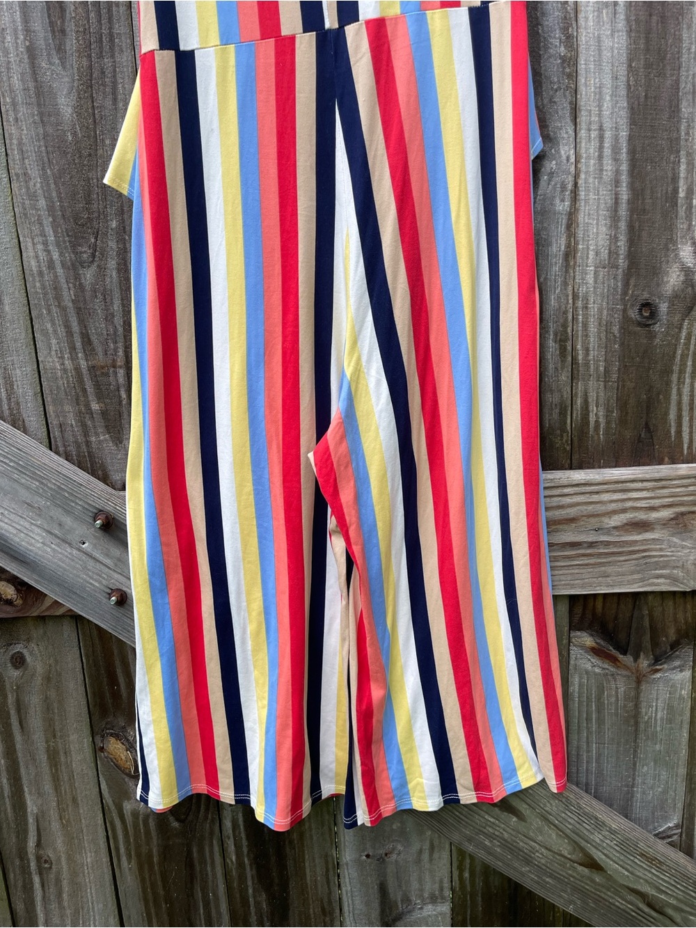 Striped Wrap-Front Short Sleeve Jumpsuit in Multi Color size 1X - Picture 10 of 10